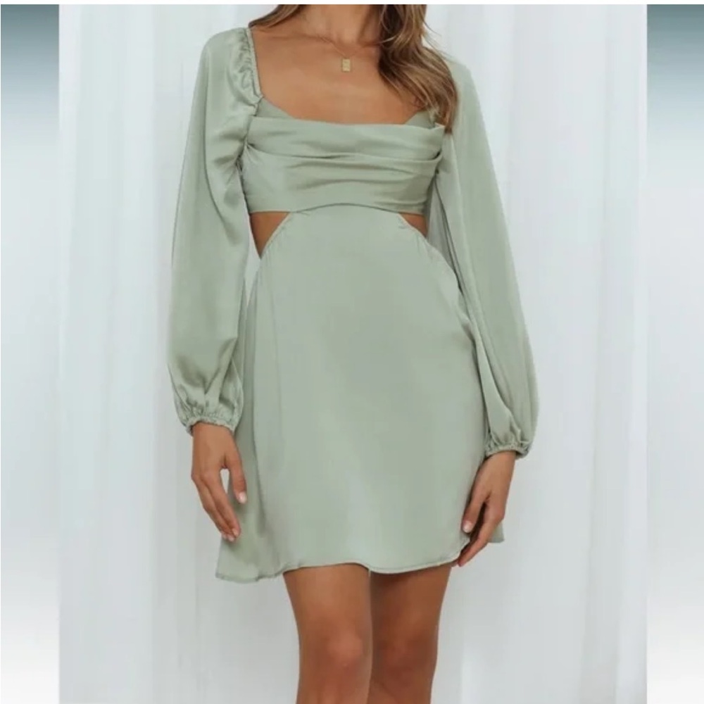 Hello Molly Done With You Satin Dress Sage Green